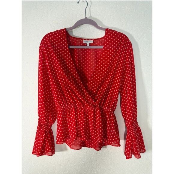 Tops - Waverly Grey Red and White Polka Dot Blouse